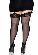 Thigh high stockings, lace edge, plus size